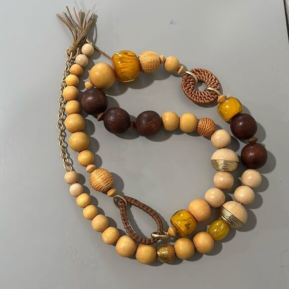 Chico’s brown wooden beaded chunky statement necklace - Picture 1 of 5